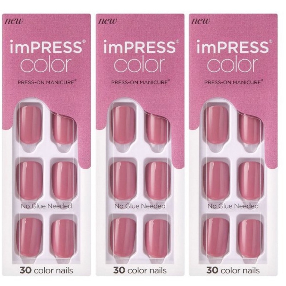 Kiss ImPress Color Press On Petal Pink Short Length Nails x 3 New Packs!
